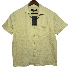 Rustic Souls Mens Med Seersucker Striped Camp Shirt Short Sleeve‎ Yellow White